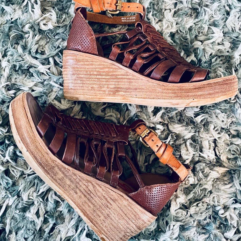 Tan Leather A.S.98 Platform Wedge Sandals